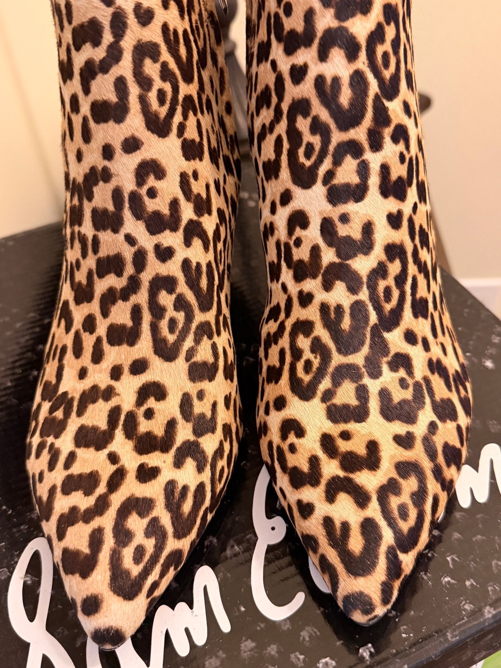 Sam Edelman Leopard Print Pointed Toe Ankle Boots - Black & Brown
